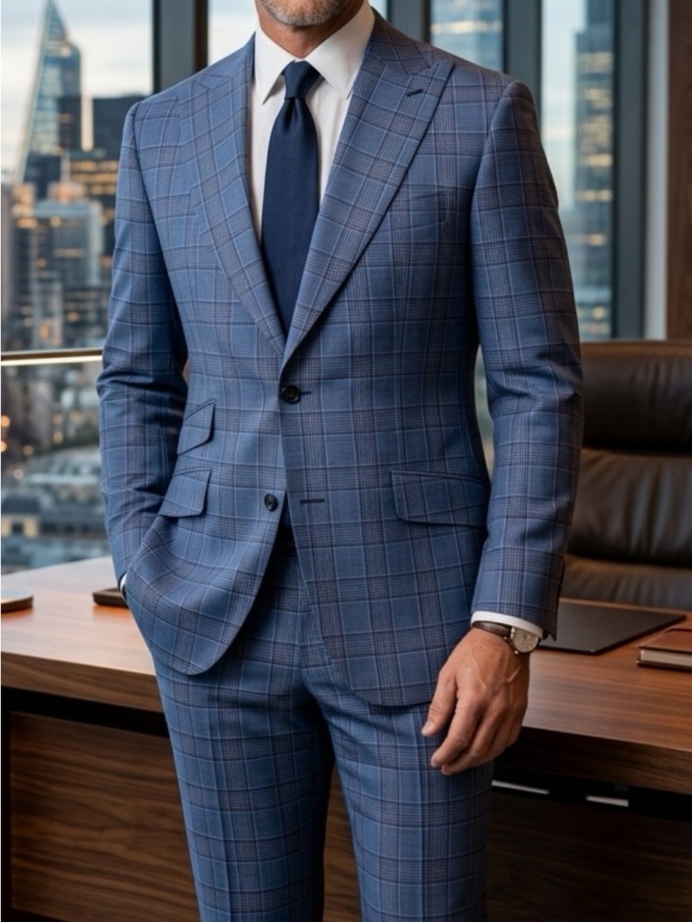 Men's Blue Windowpane Suit Jacket & Trousers
Made in Italy